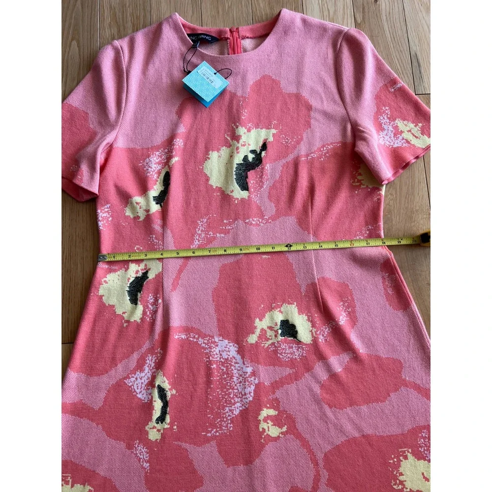NEW Ming Wang Floral Jacquard Knit A Line Short Sleeve Dress Peach Coral Size L